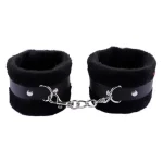 Faux Leather Cuffs with Detachable Chain Black