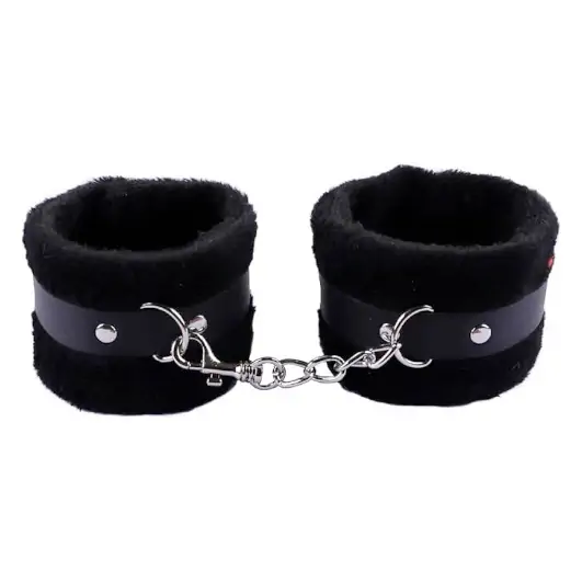 Faux Leather Cuffs with Detachable Chain Black