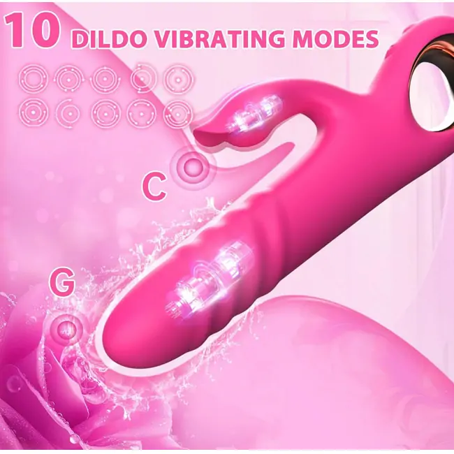 Thrusting Vibrating Rabbit Dildo with Powerful Vibration Thrust Modes Pink