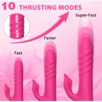 Thrusting Vibrating Rabbit Dildo with Powerful Vibration Thrust Modes Pink