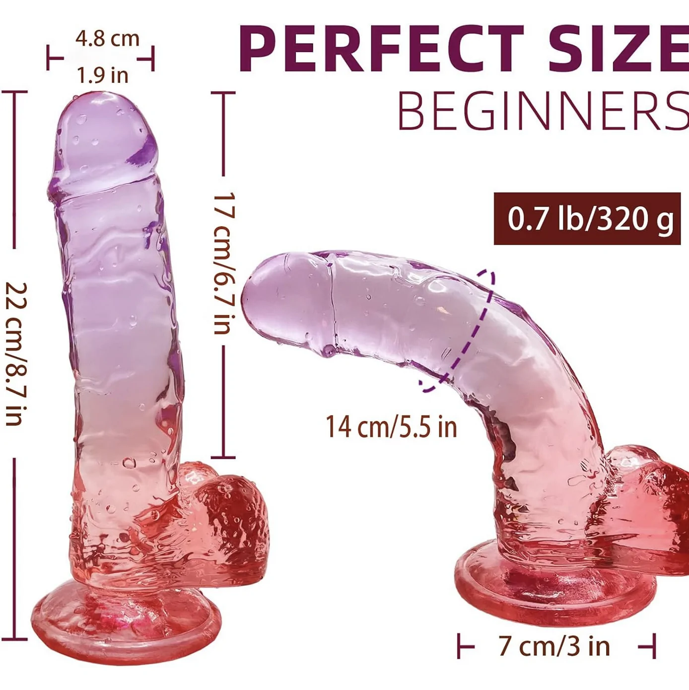 Realistic Transparent Gradient Dildo Inches Pink Red