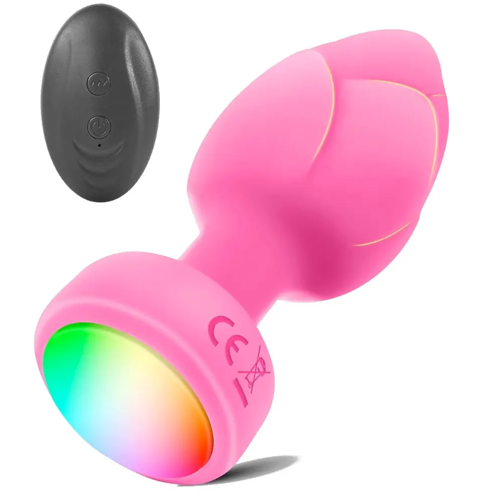 Remote Controlled Anal Plug Vibrator with Modes and Colored LED Lights Pink