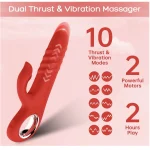 Thrusting Vibrating Rabbit Dildo with Powerful Vibration Thrust Modes Red
