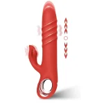 Thrusting Vibrating Rabbit Dildo with Powerful Vibration Thrust Modes Red