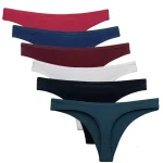 Cotton Thong Panties Solid Color Burgundy