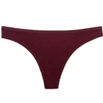 Cotton Thong Panties Solid Color Burgundy