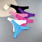 Cotton Thong Panties Solid Color Burgundy