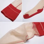 Women’s Backseam Sheer Toe Thigh High Stockings Red Nude