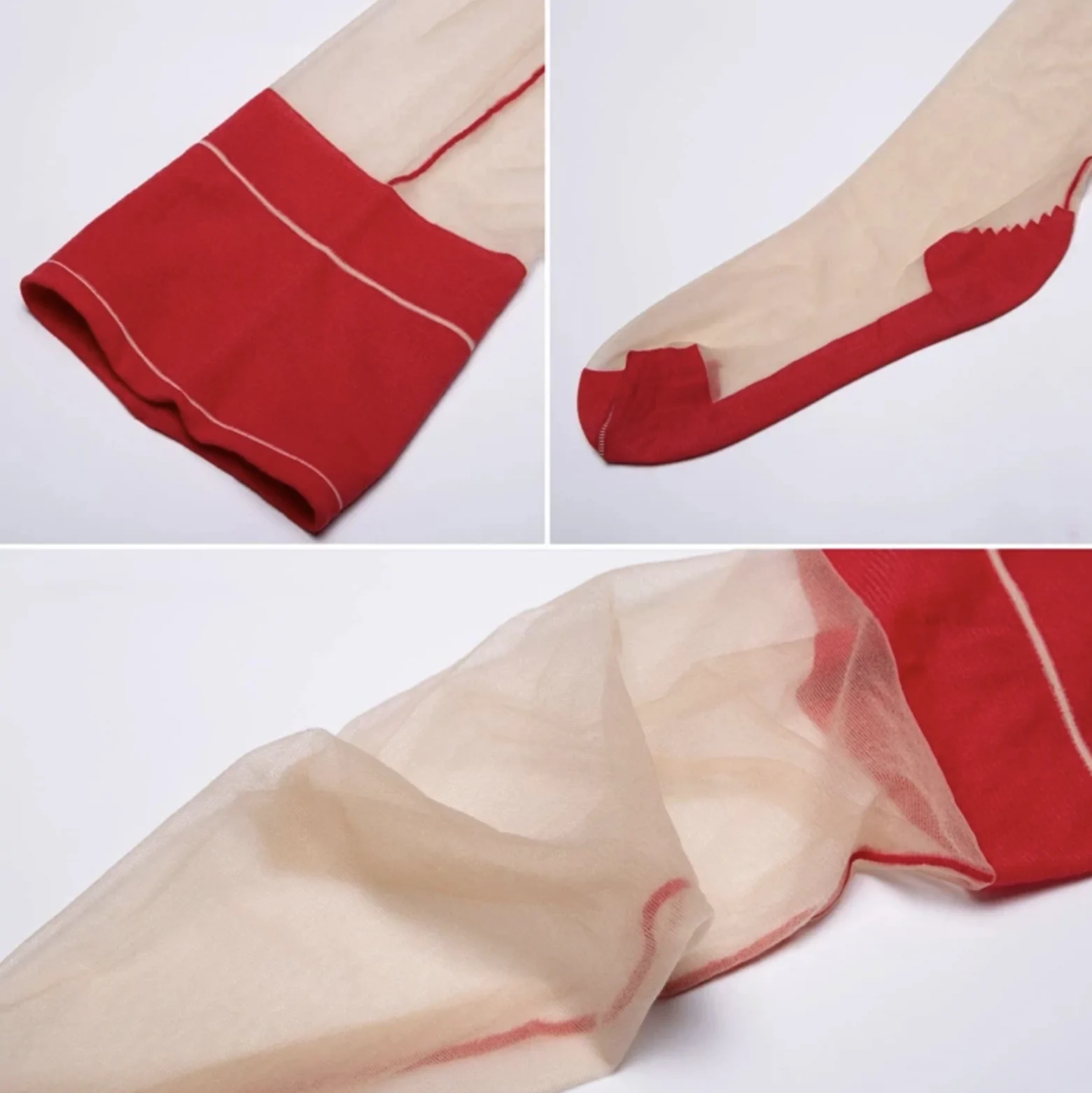 Women's Backseam Sheer Toe Thigh High Stockings Red Nude