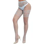 Women's Classic High Waist Fishnet Black Stockings with Garter Powder Blue