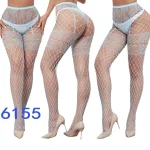 Women’s Classic High Waist Fishnet Black Stockings with Garter Powder Blue