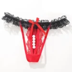 Beaded Transparent Lace T shaped Underwear Red Black Pearls