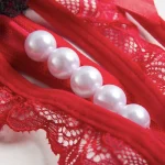 Beaded Transparent Lace T shaped Underwear Red Black Pearls