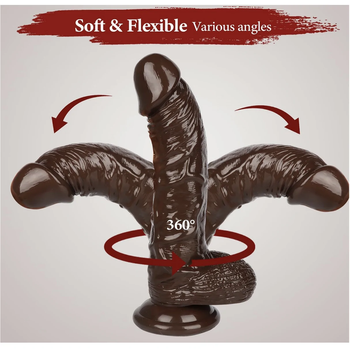 Flexible Dildo with Balls and Suction Inches Chocolate