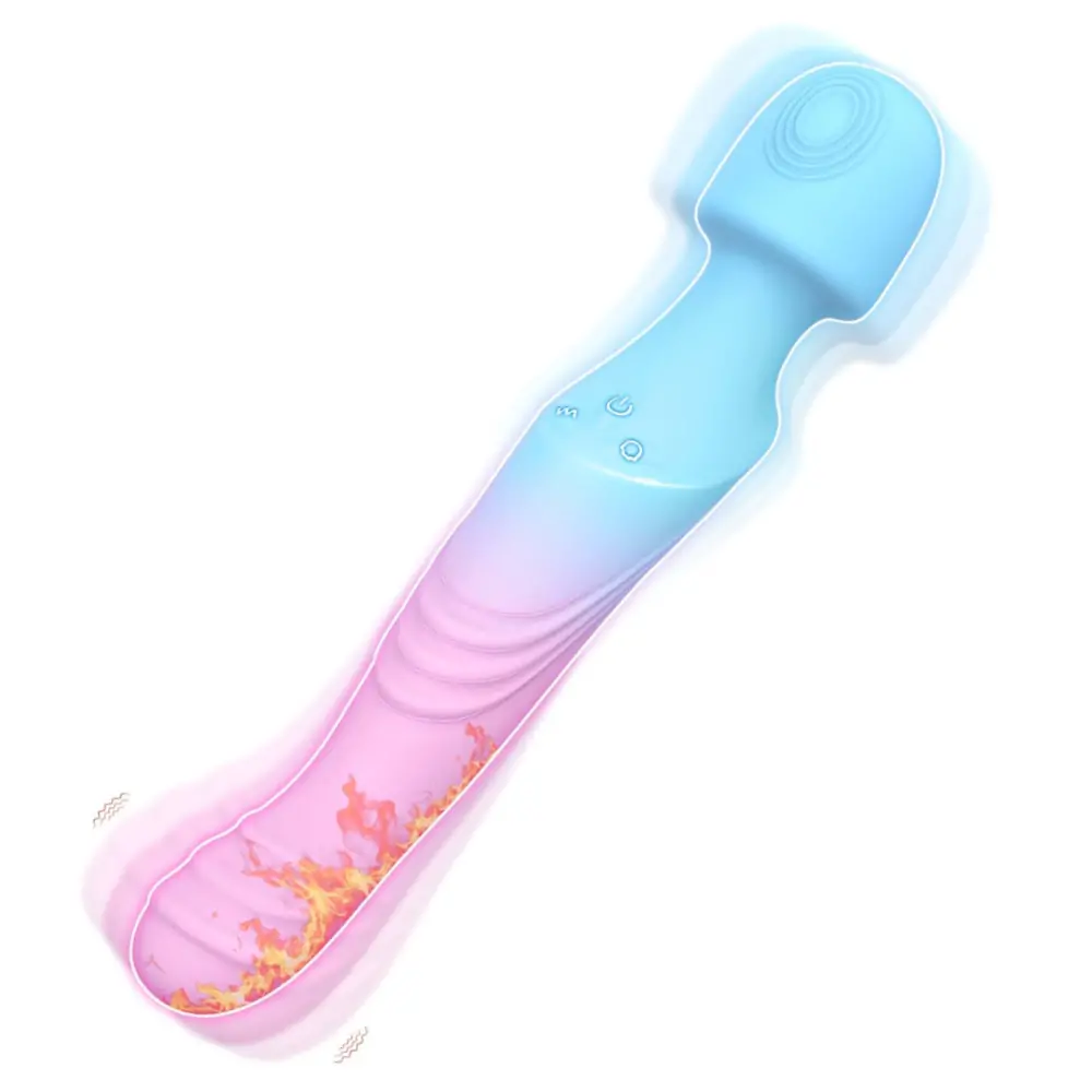 G Spot Stimulating Wand Vibrator Dildo with * Vibration & Heating Modes Blue PinkMAIN