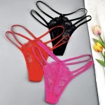 Lace Thin Double Strap Thong Pink