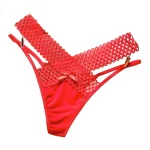 Low Waist Lattice Cut Silk Thong Red