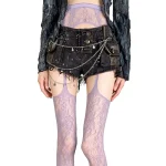 Punk Style Floral Thigh High Fishnet Stockings with Garter Belt Lavender One Sizex