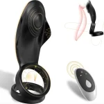 Silicone Remote Controlled Vibrating Cock Ring with Clitoral Stimulator with Vibration Modes Black