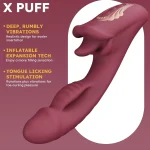 X Puff Inflatable Powerful Tongue and G Spot Vibrator Licking Rotation & Inflating Vibration Modes Wine Red