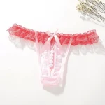 Beaded Transparent Lace Thong Underwear Pearls Pink
