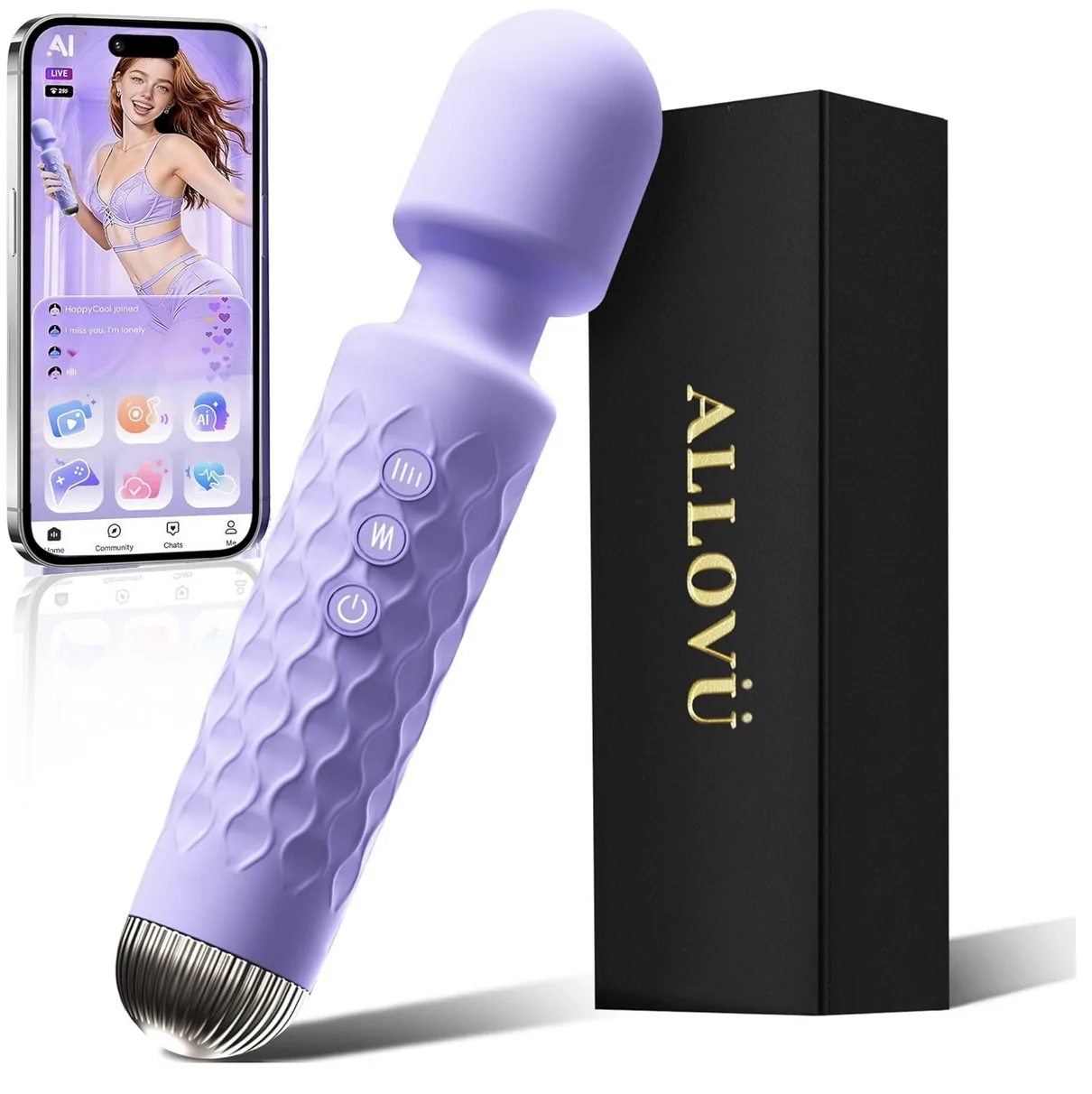 Cordless Erotic Wand Massager Powerful Vibration App Controlled Lavender