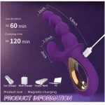 Dual Action Beaded Plug Style Vibrating Massager with Vibrating Modes Purple