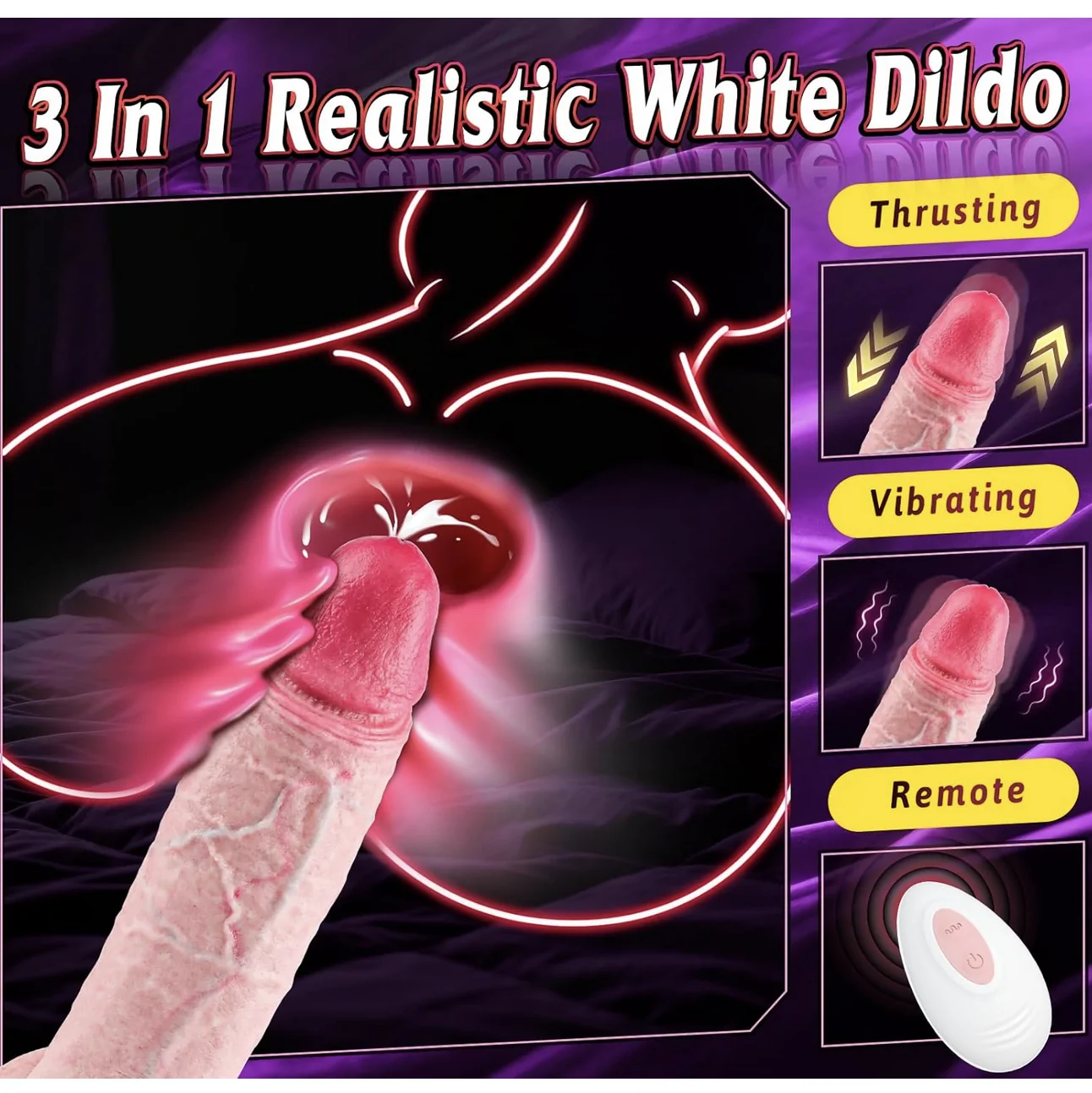 Realistic Thrusting Dildo Vibrator with Vibration Modes & Speeds Remote Control nches Ivory