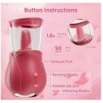 Rose Styled Vibrator with Suction & Licking Vibrating Modes Red Up