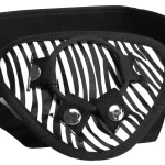 Adjustable Strap On Dildo Harness with Back Brace O Rings Zebra Pattern