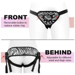 Adjustable Strap On Dildo Harness with Back Brace O Rings Zebra Pattern