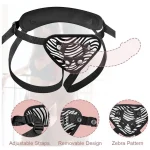 Adjustable Strap On Dildo Harness with Back Brace O Rings Zebra Pattern