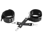 Faux Leather Cuffs with Detachable Chain Black