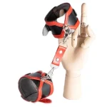 Faux Leather Cuffs with Detachable Chain Red Black