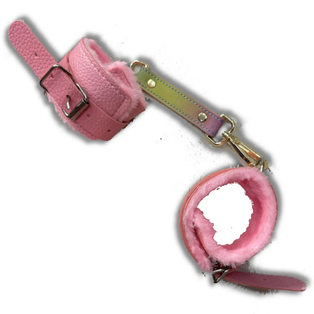 Fur and Faux Leather Cuffs with Detachable Leather Link Pinkx