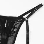 Lace Adjustable G string Panty with Garter Black