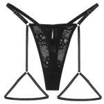 Lace Adjustable G string Panty with Garter Black