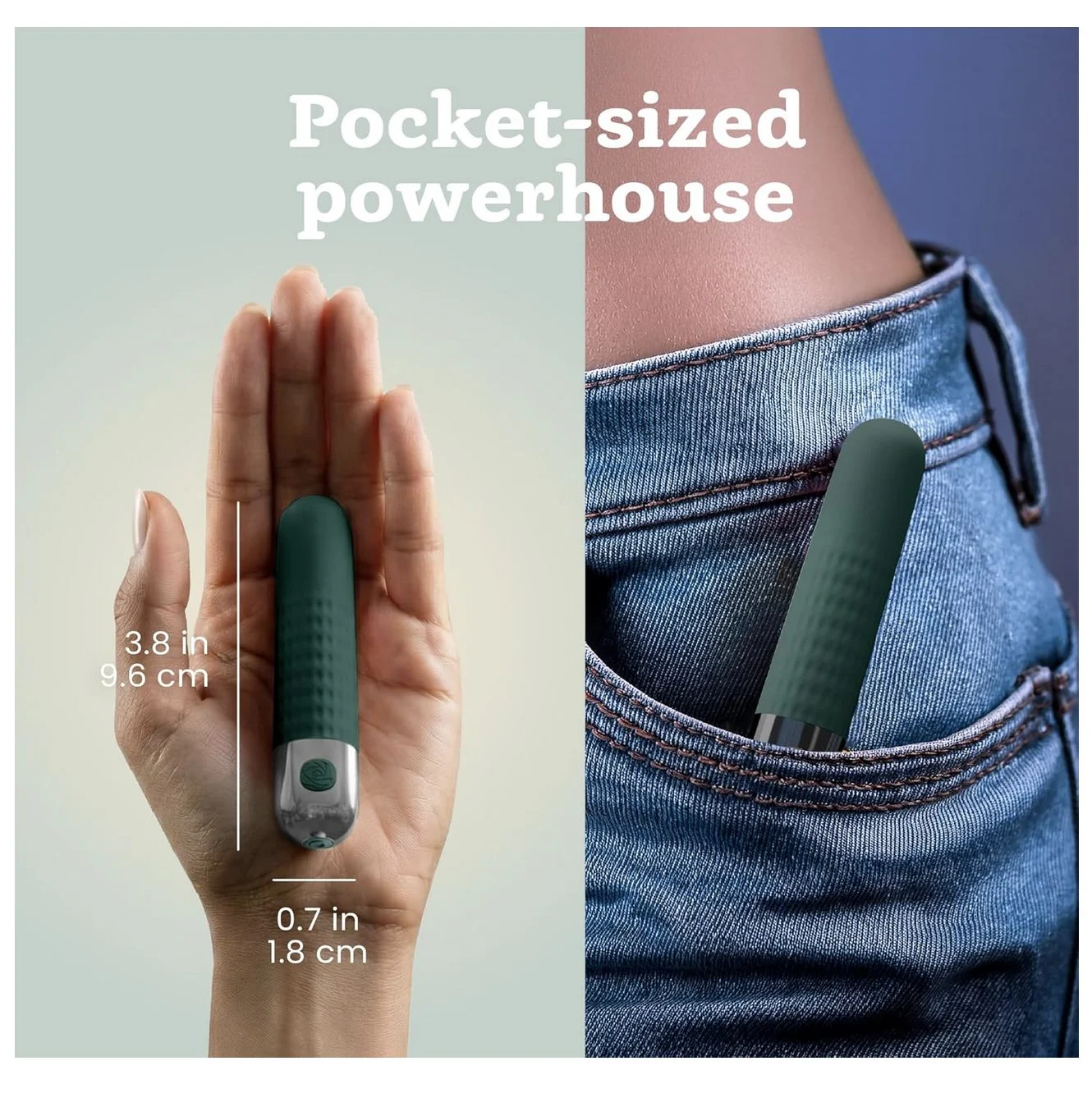 Pocket sized Quiet Bullet Vibrator with Pleasure Modes Full Silicone JADE GREEN