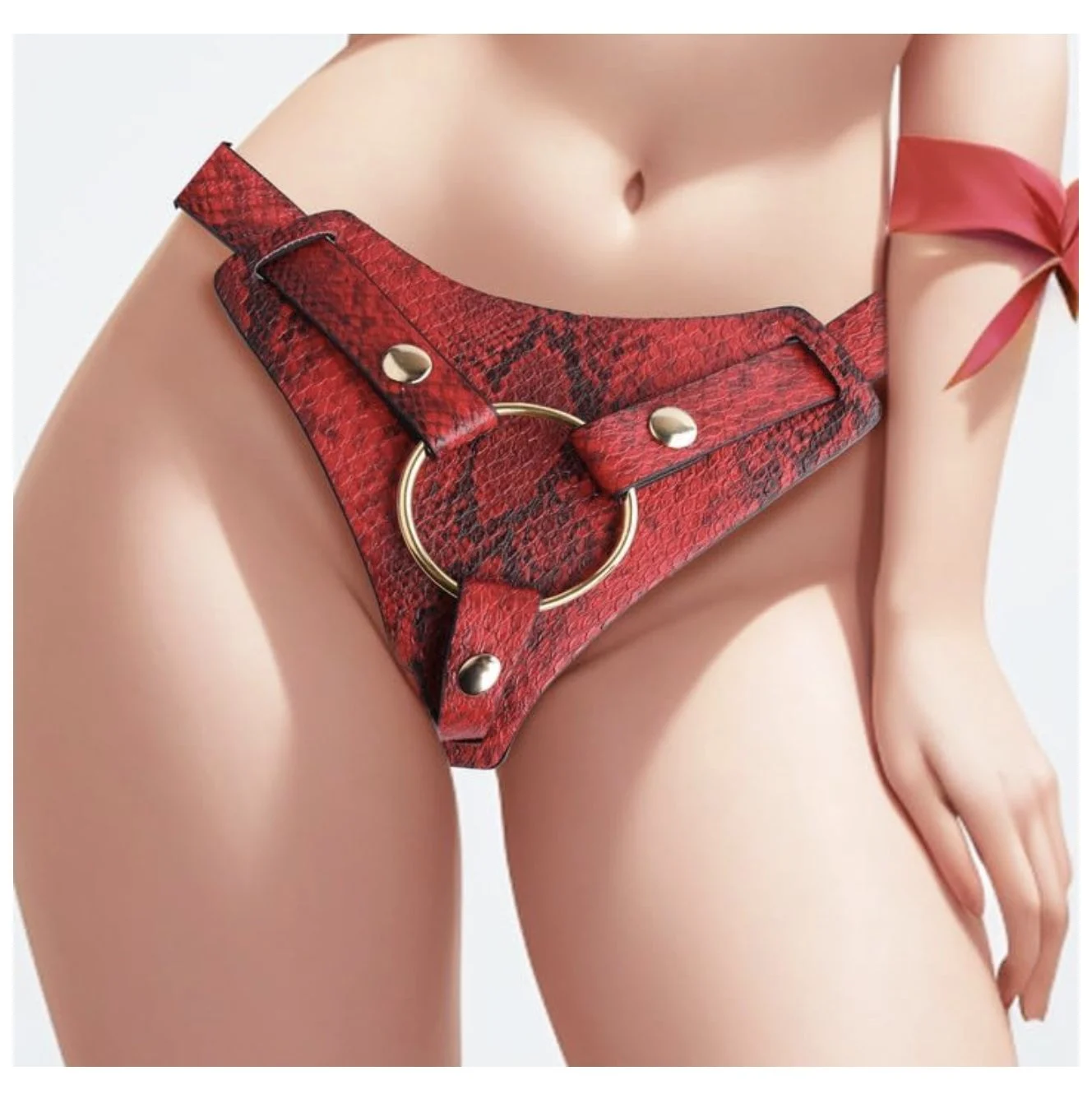 Wearable Strap on Dildo Harness Red Snake