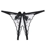 Crotchless Embroidered Transparent Lace G String Black