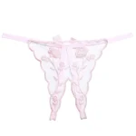 Crotchless Embroidered Transparent Lace G String Light Pink