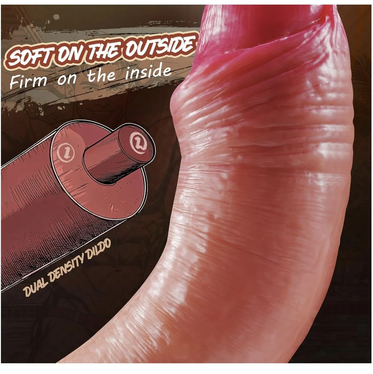 Dildo with Dual Layer Silicone Strong Suction Cup inches Chocolate Brown