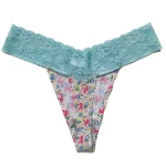 Floral Low Rise Seamless Thong Underwear with Lace Waistband