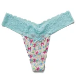 Floral Low Rise Seamless Thong Underwear with Lace Waistband