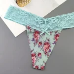 Floral Low Rise Seamless Thong Underwear with Lace Waistband