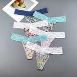 Floral Low Rise Seamless Thong Underwear with Lace Waistband