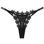 Lace Low Waist Butterfly Thong Panty Transparent Mesh BLACK