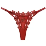 Lace Low Waist Butterfly Thong Panty Transparent Mesh RED
