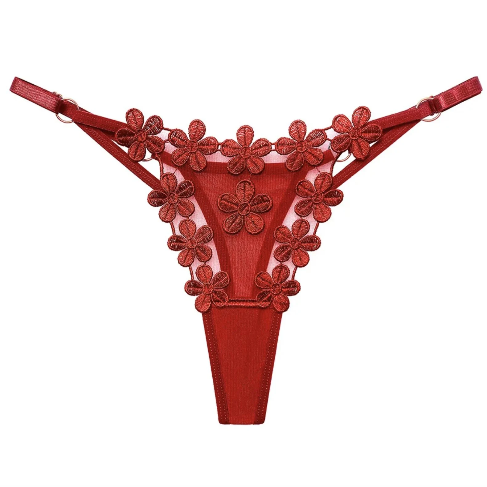 Lace Low Waist Butterfly Thong Panty Transparent Mesh RED