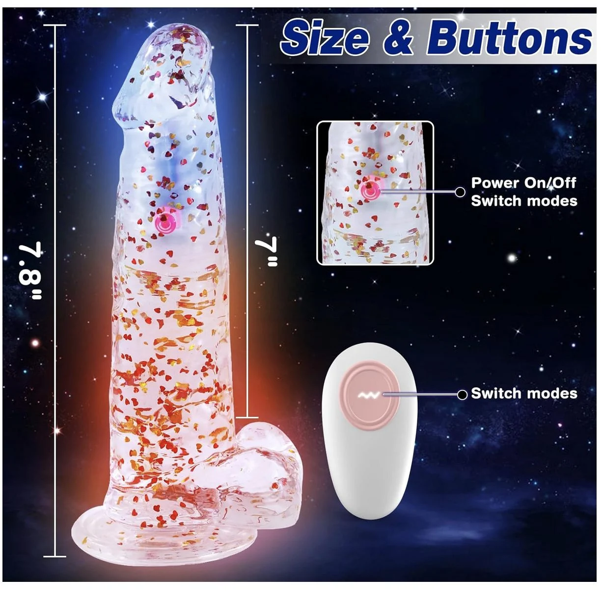 Realistic Clear Dildo with Suction Cup Vibrating Modes Inches Glam In The Dark